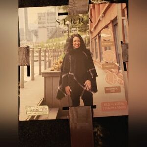 Serra Poncho, Plaid Woven, Cowl Neck, Black/White, NWT, 45.5" x 23"